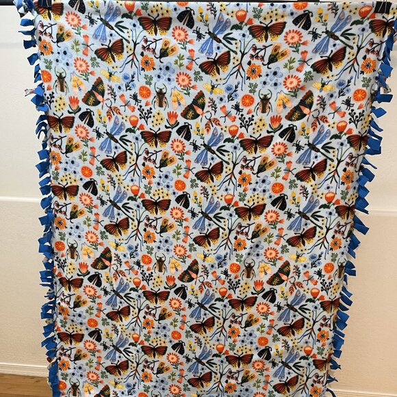 Multi-color Bug Floral Double-Sided Fleece Throw Blanket #27 (48in W X 68in L)